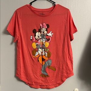 Disney Vibrant Coral Tee with Mickey and Friends